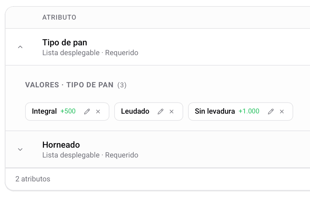 Productos con atributos y variantes en Posdata