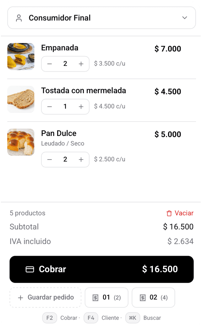 Pantalla de venta del sistema POS Posdata